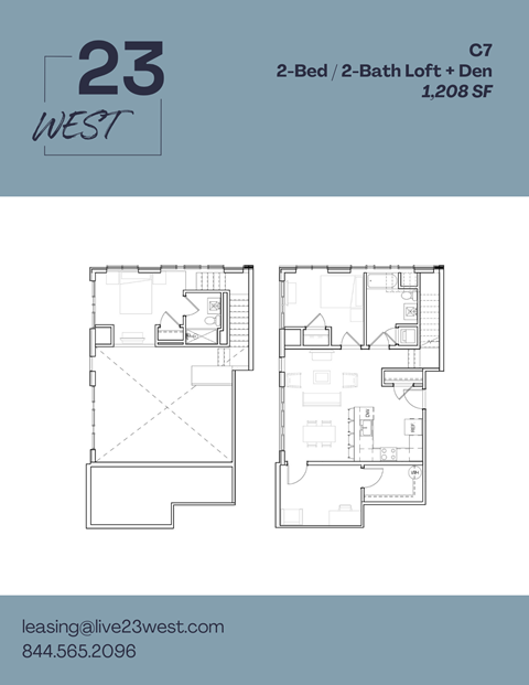 Floor plan for 2 beds, 2 baths, 1208 sqft